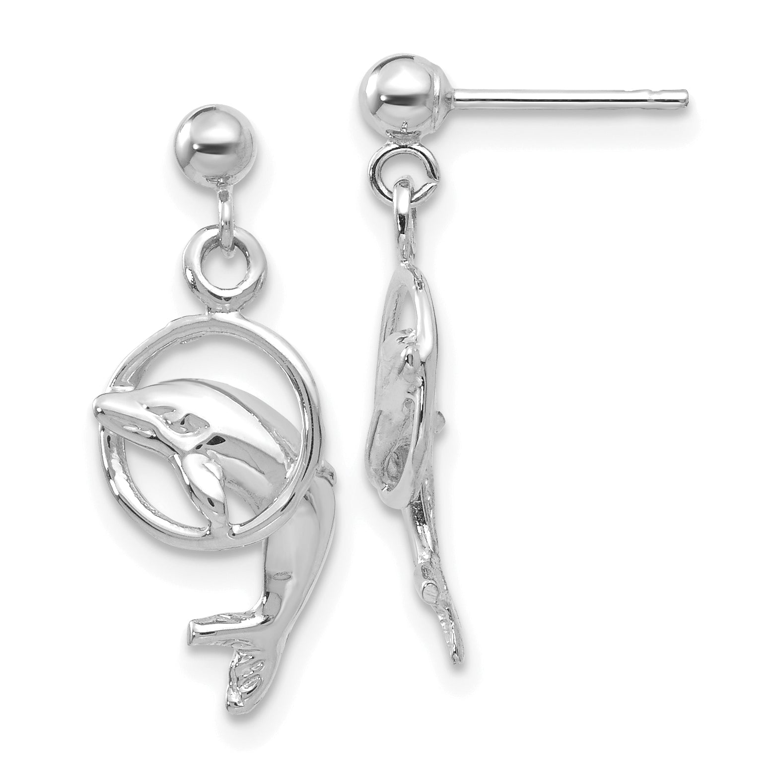14k White Gold Dolphin Dangle Earrings Main image