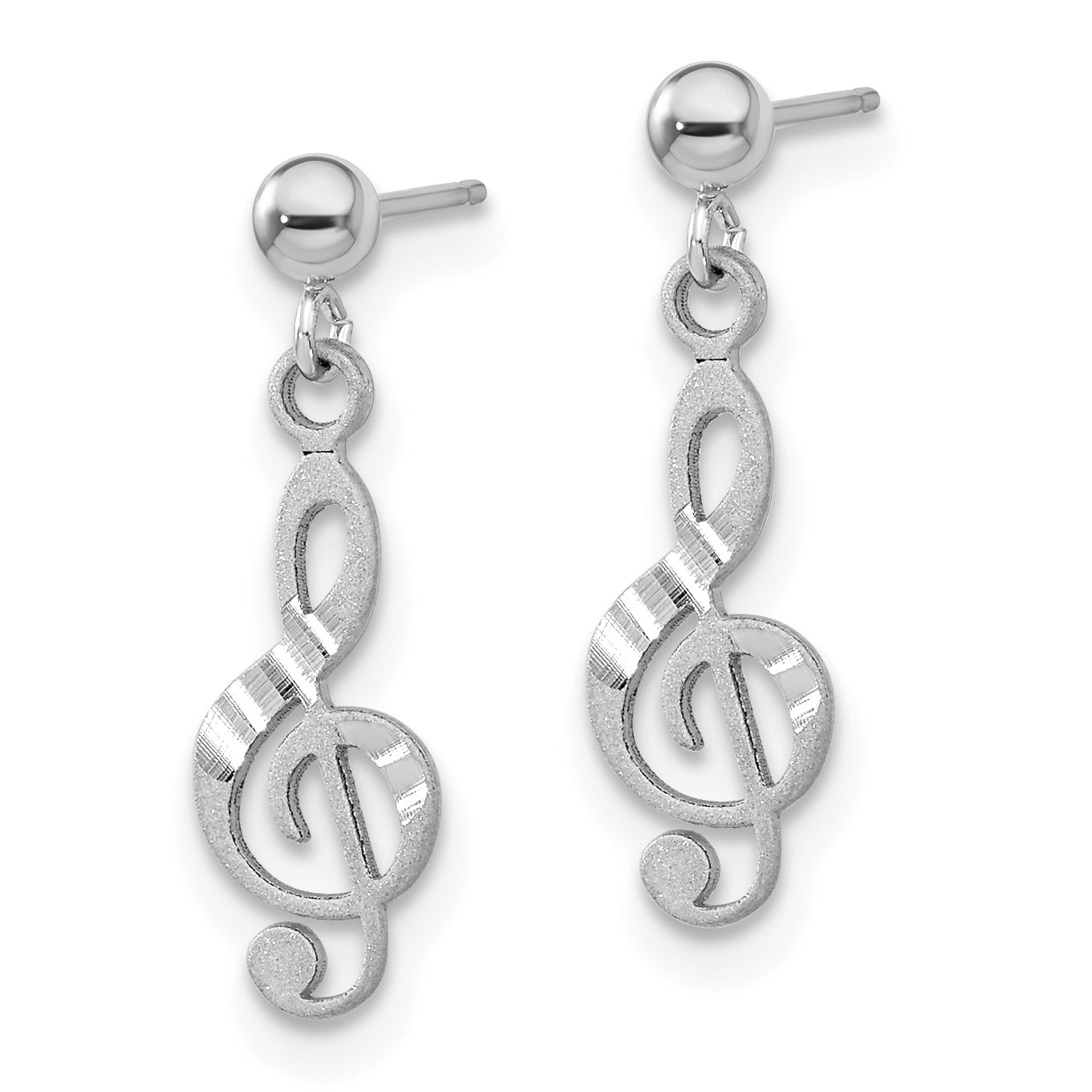 14k White Gold Treble Clef Dangle Earrings Secondary image