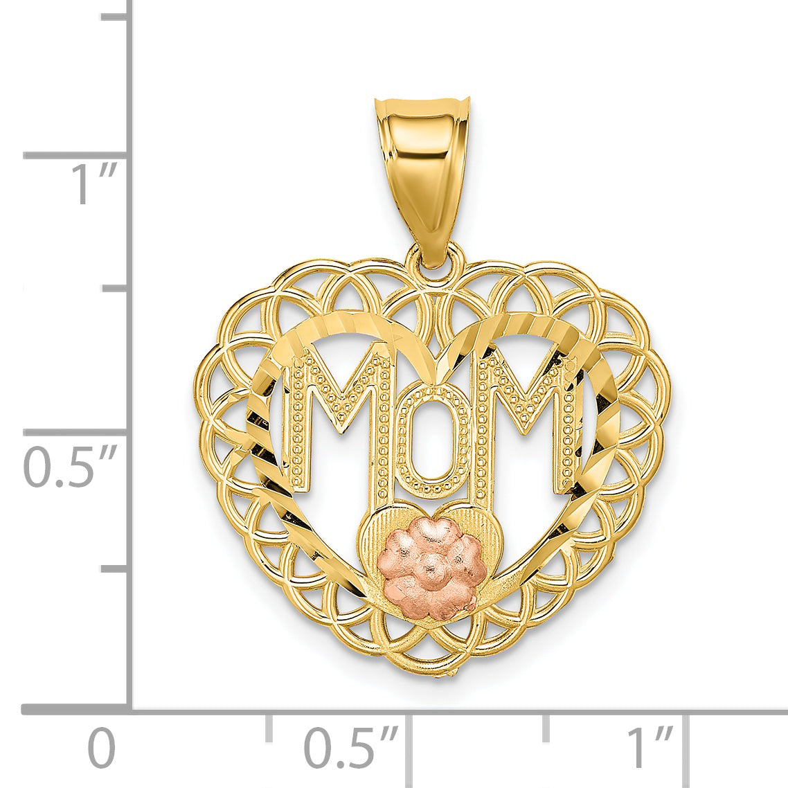 14k Two-tone MOM in Heart Frame Charm