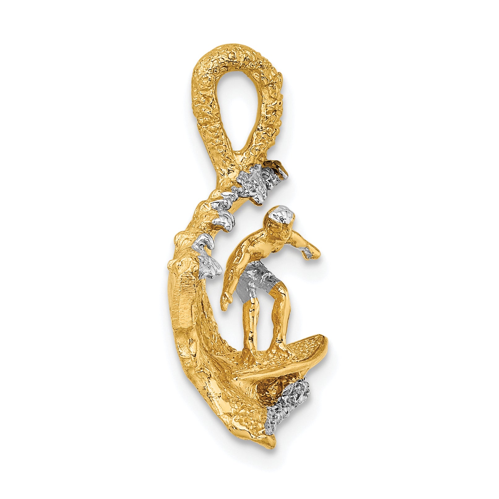 14K & Rhodium 3-D Surfer In Wave Charm Secondary image