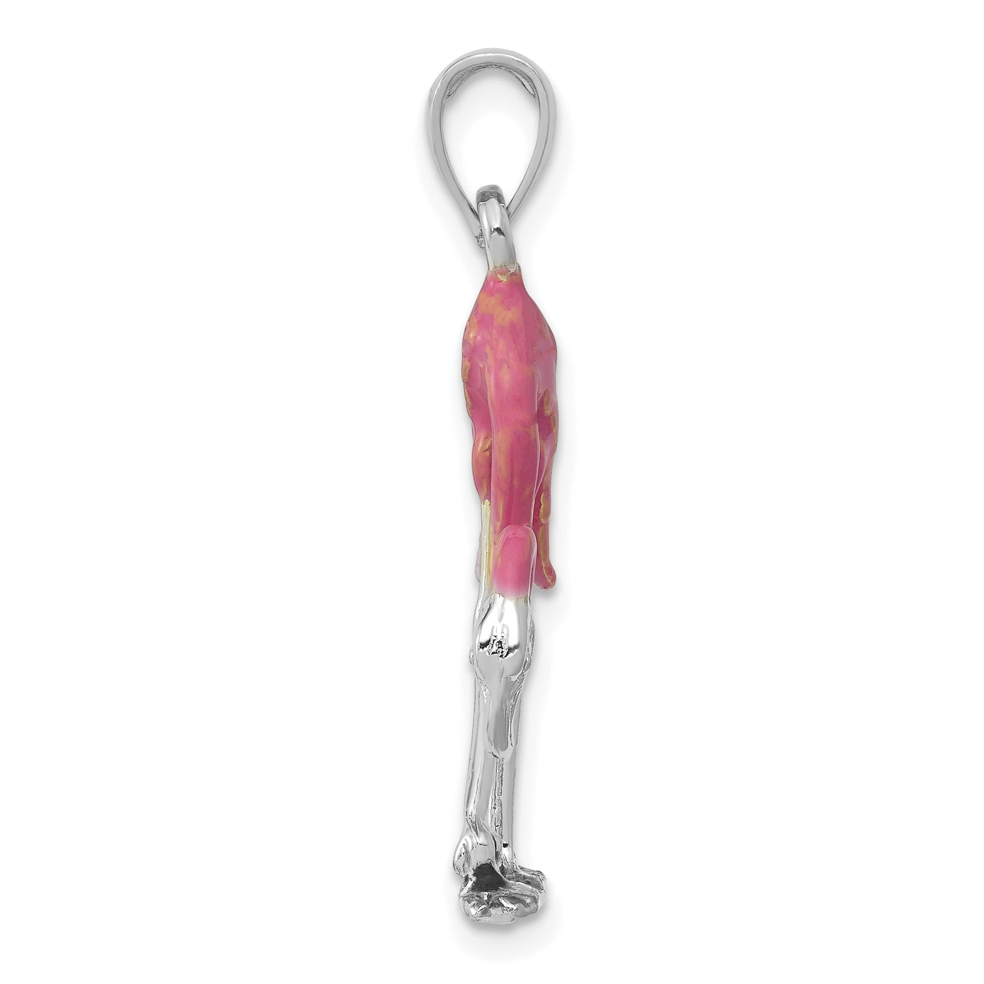 14K White Gold Enameled 3-D Pink Flamingo Pendant Secondary image
