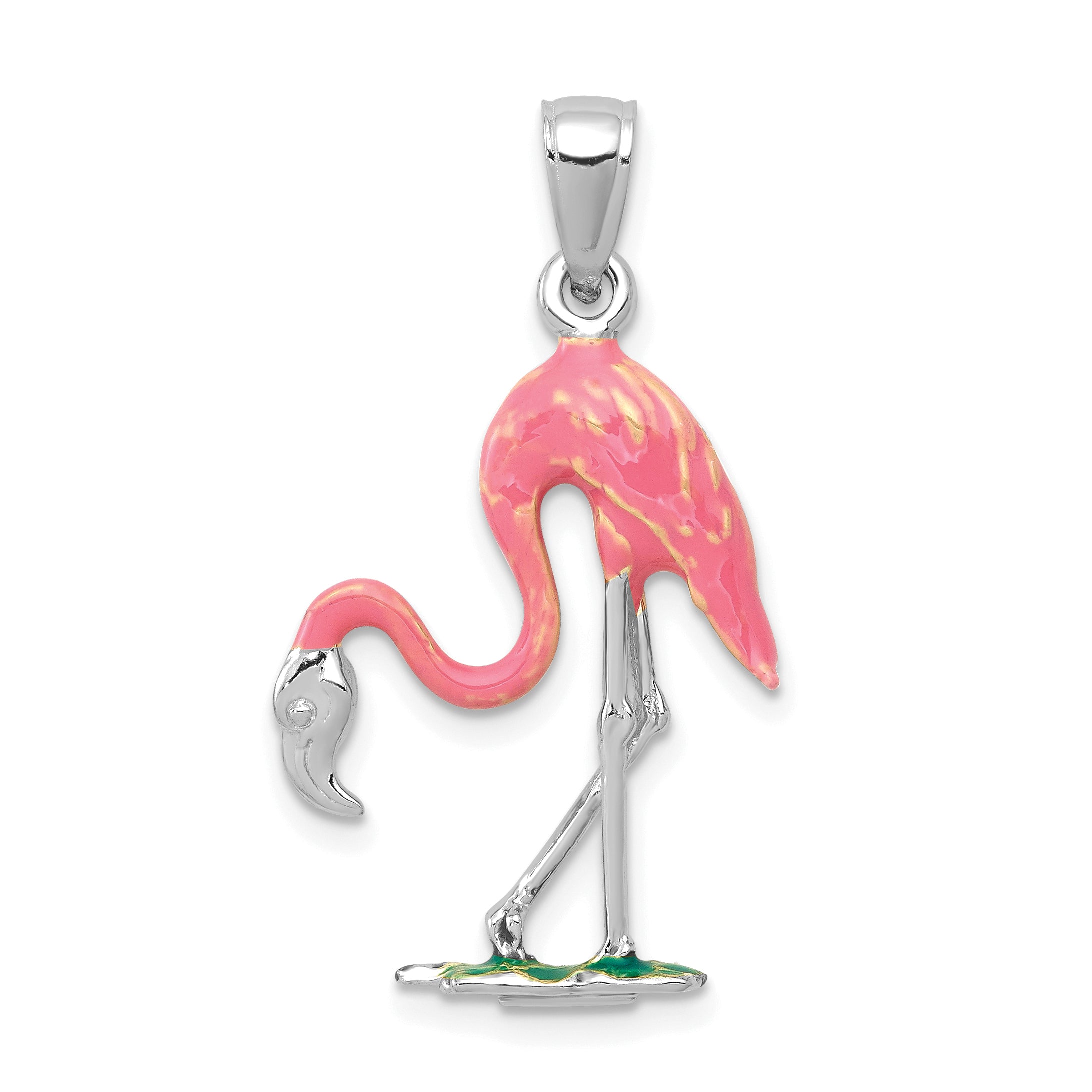 14K White Gold Enameled 3-D Pink Flamingo Pendant Main image