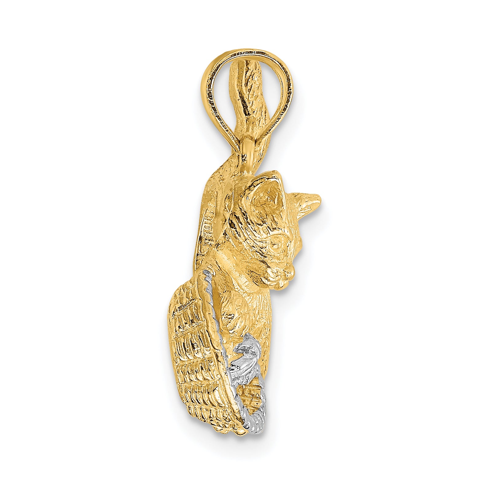 14k Rhodium Cat Playing with Yarn in Basket Charm Secondary image