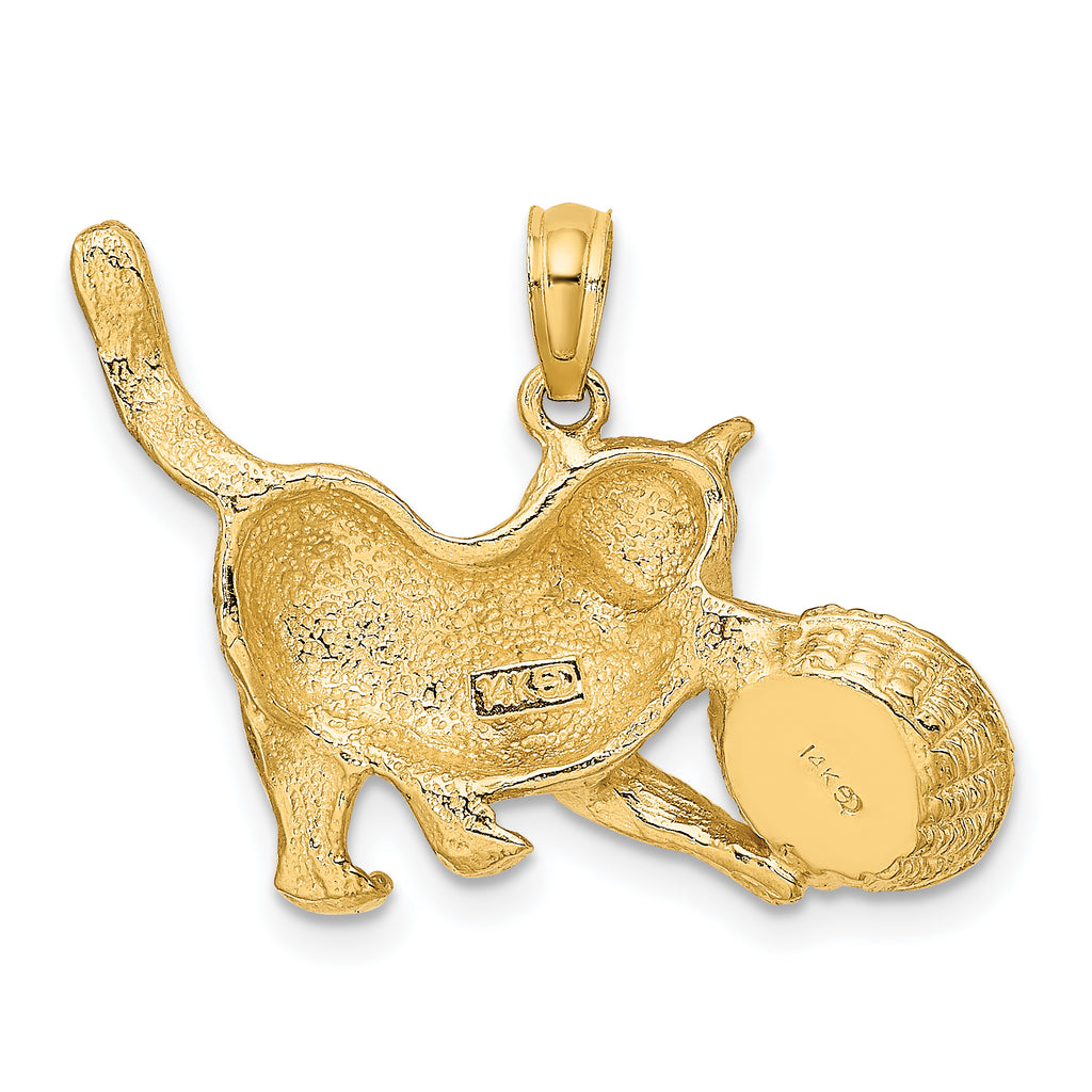 14k Rhodium Cat Playing with Yarn in Basket Charm