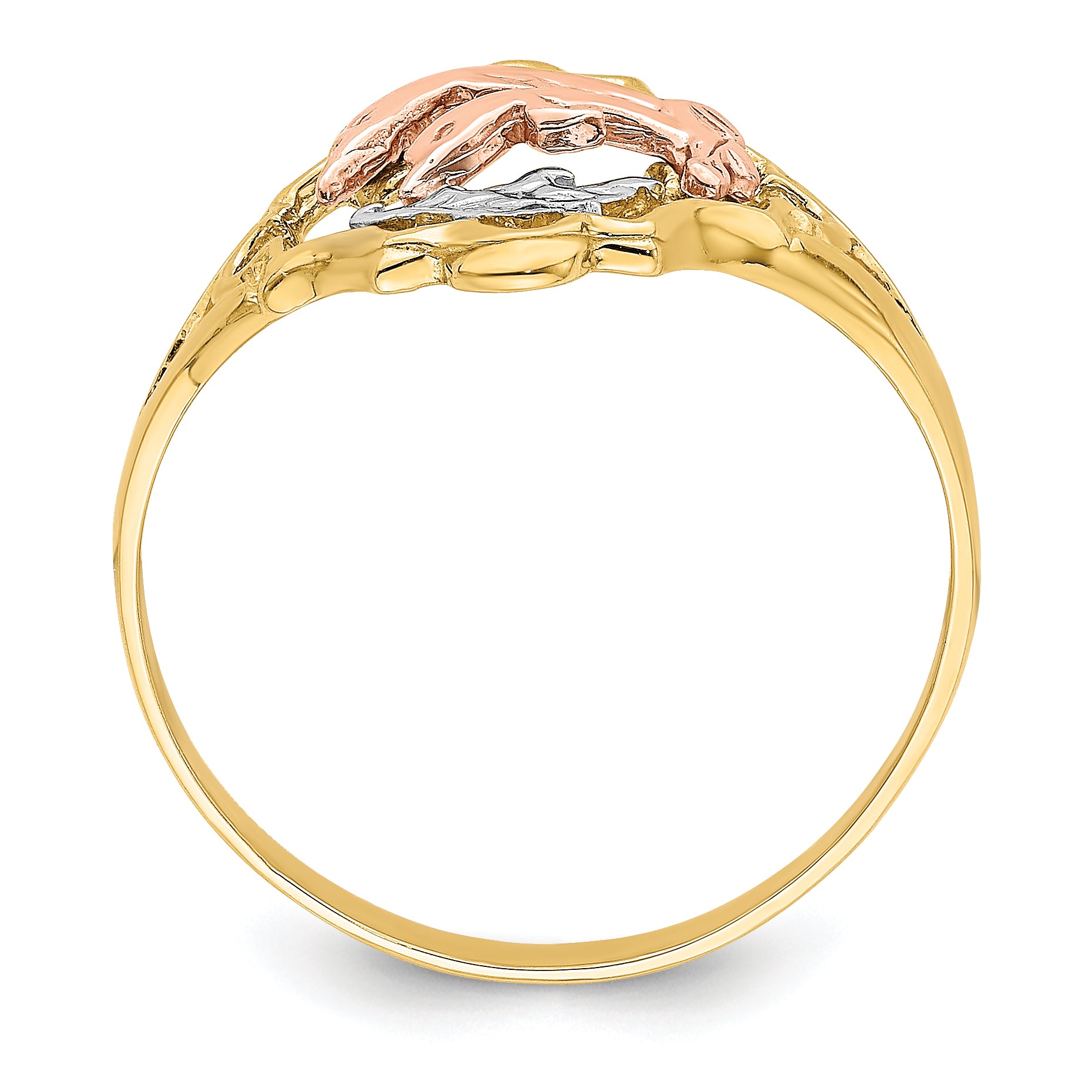 14K Yellow and Rose Gold W/Rhodium Double Dolphin Ring Secondary image