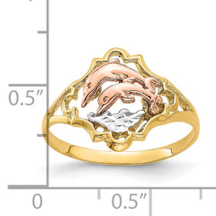 14K Yellow and Rose Gold W/Rhodium Double Dolphin Ring