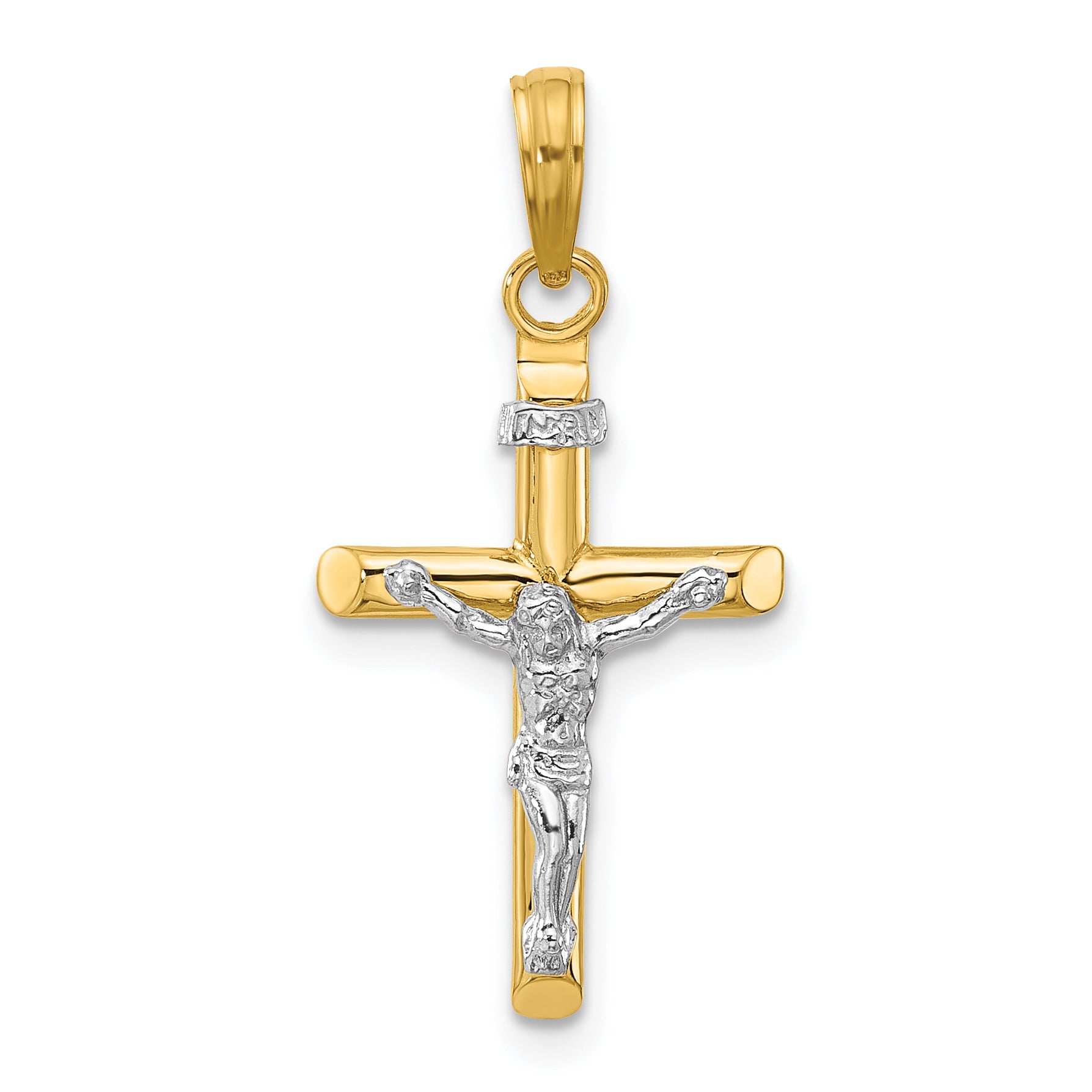 14K Two-tone INRI Hollow Crucifix Charm Main image
