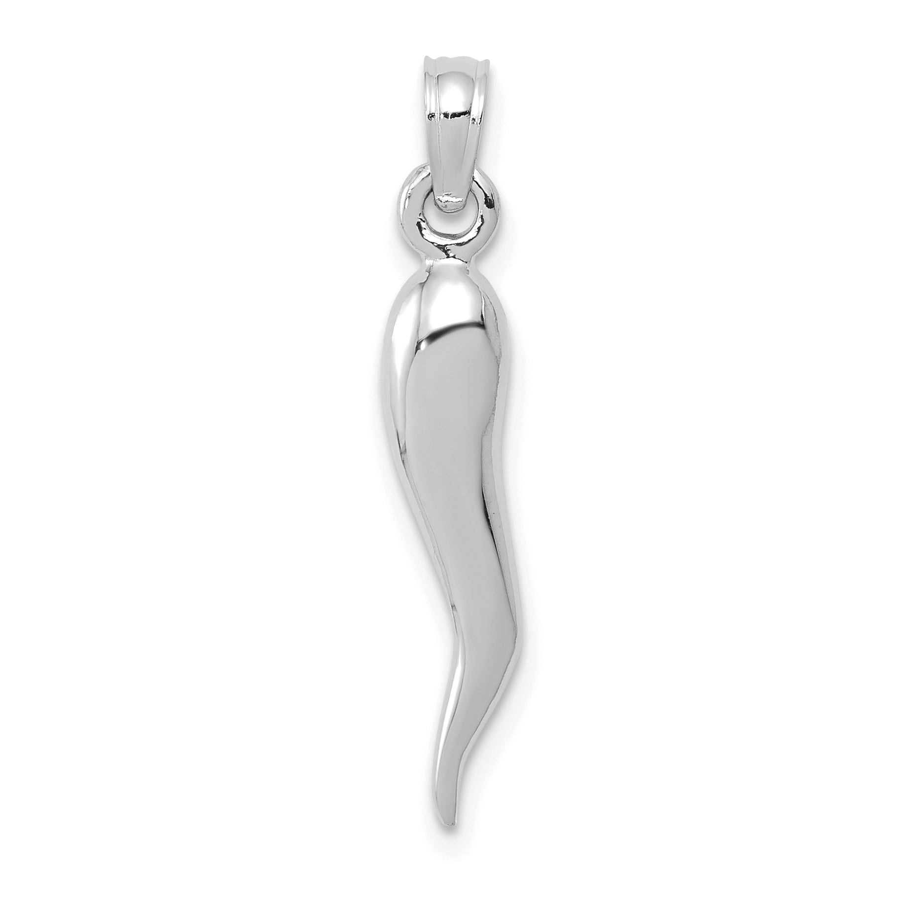 14k White Gold Medium 3D Italian Horn Pendant Main image