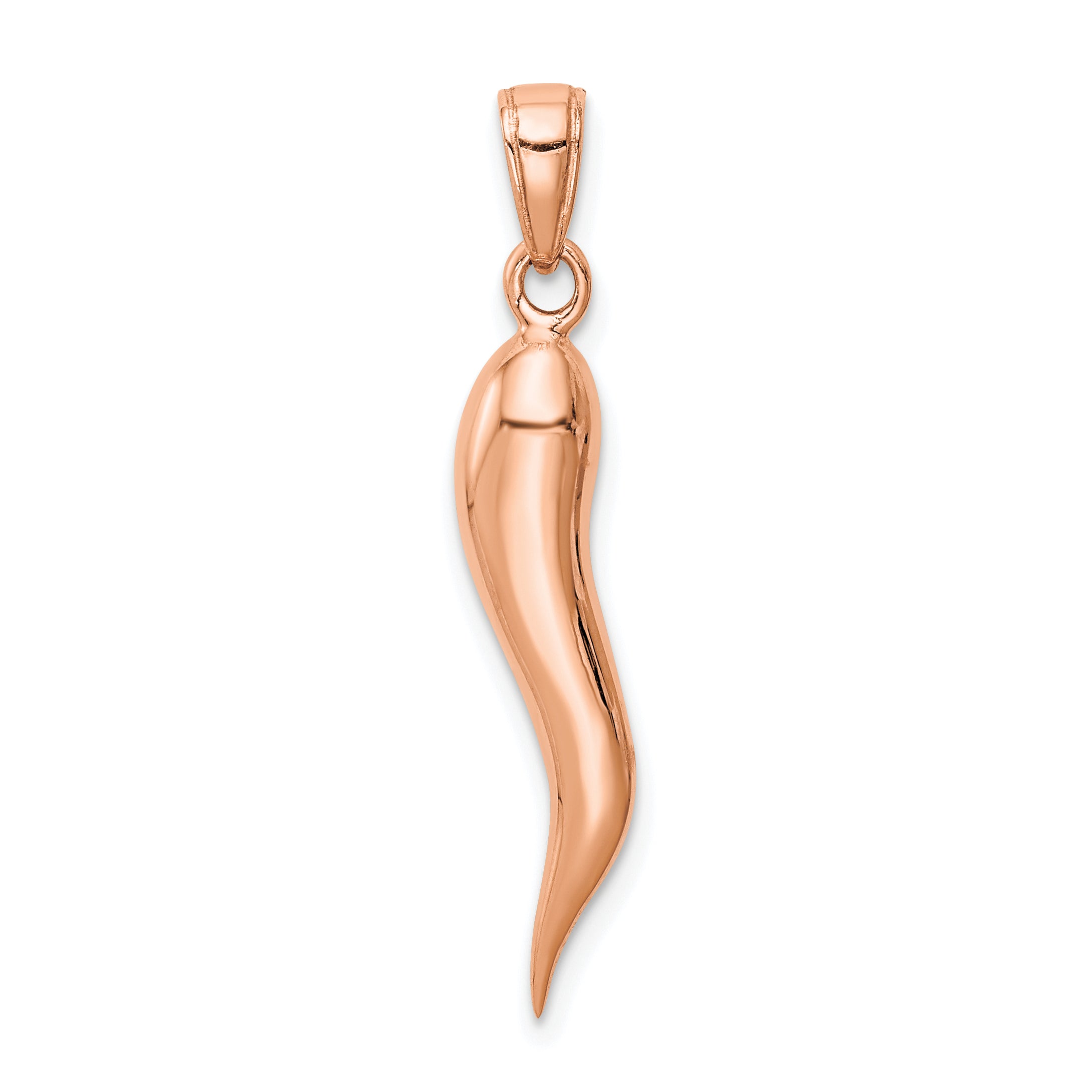 14k Rose Gold Large 3D Italian Horn Pendant Main image