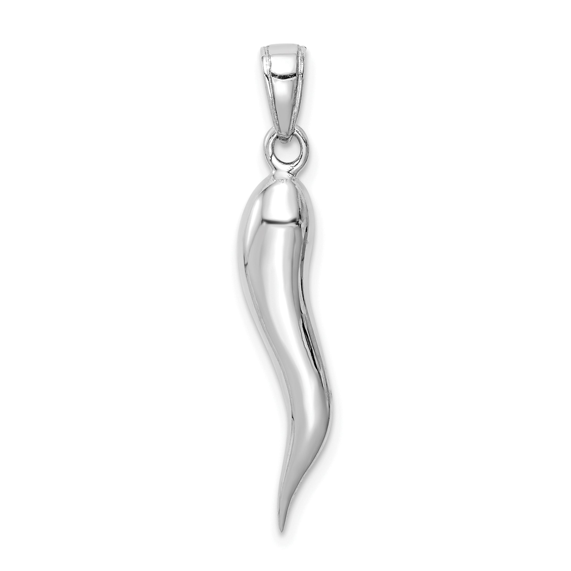 14k White Gold Large 3D Italian Horn Pendant Main image