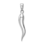 14k White Gold Large 3D Italian Horn Pendant