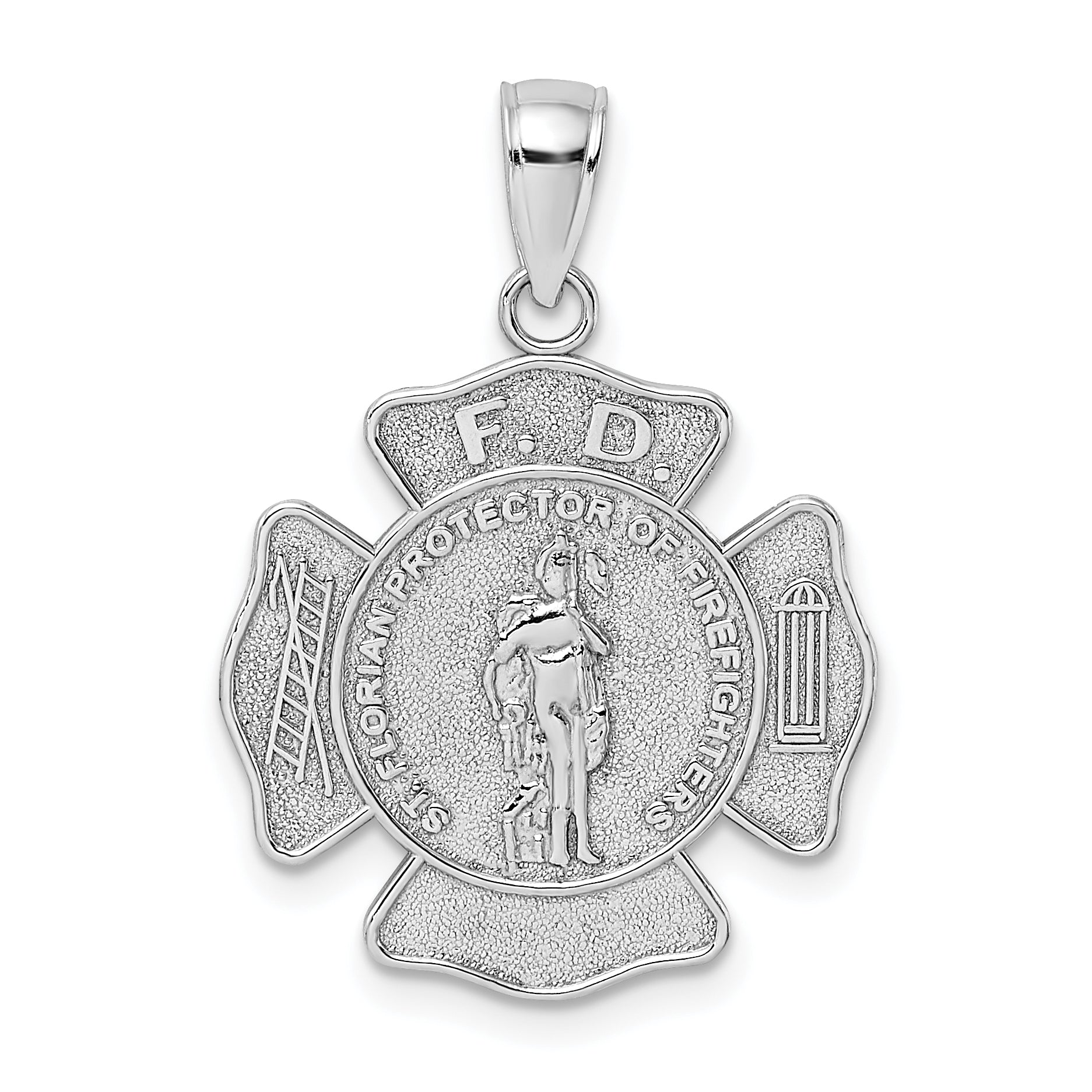 14k White Gold Fire Department FD St. Florian Badge Pendant Main image