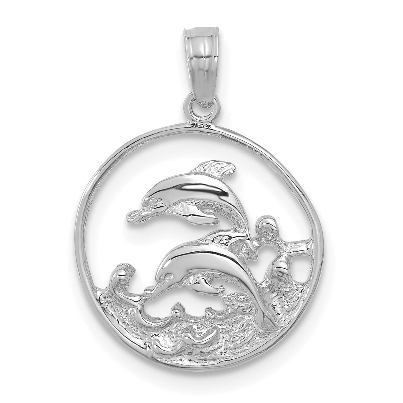 14K White Gold Double Dolphin Circle Pendant Main image