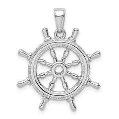 14K White Gold 3D Ships Wheel Pendant