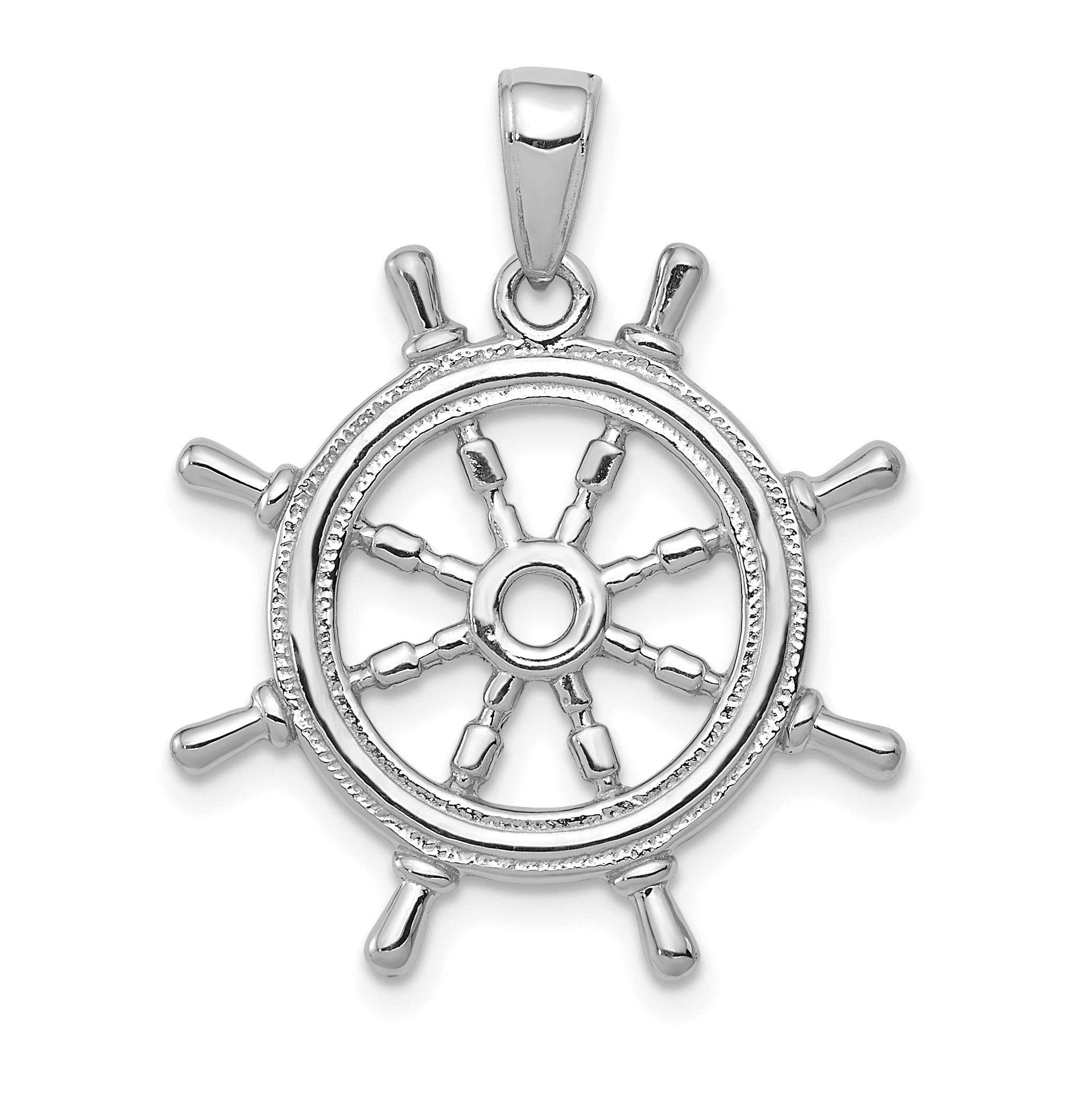 14K White Gold 3D Ships Wheel Pendant Main image