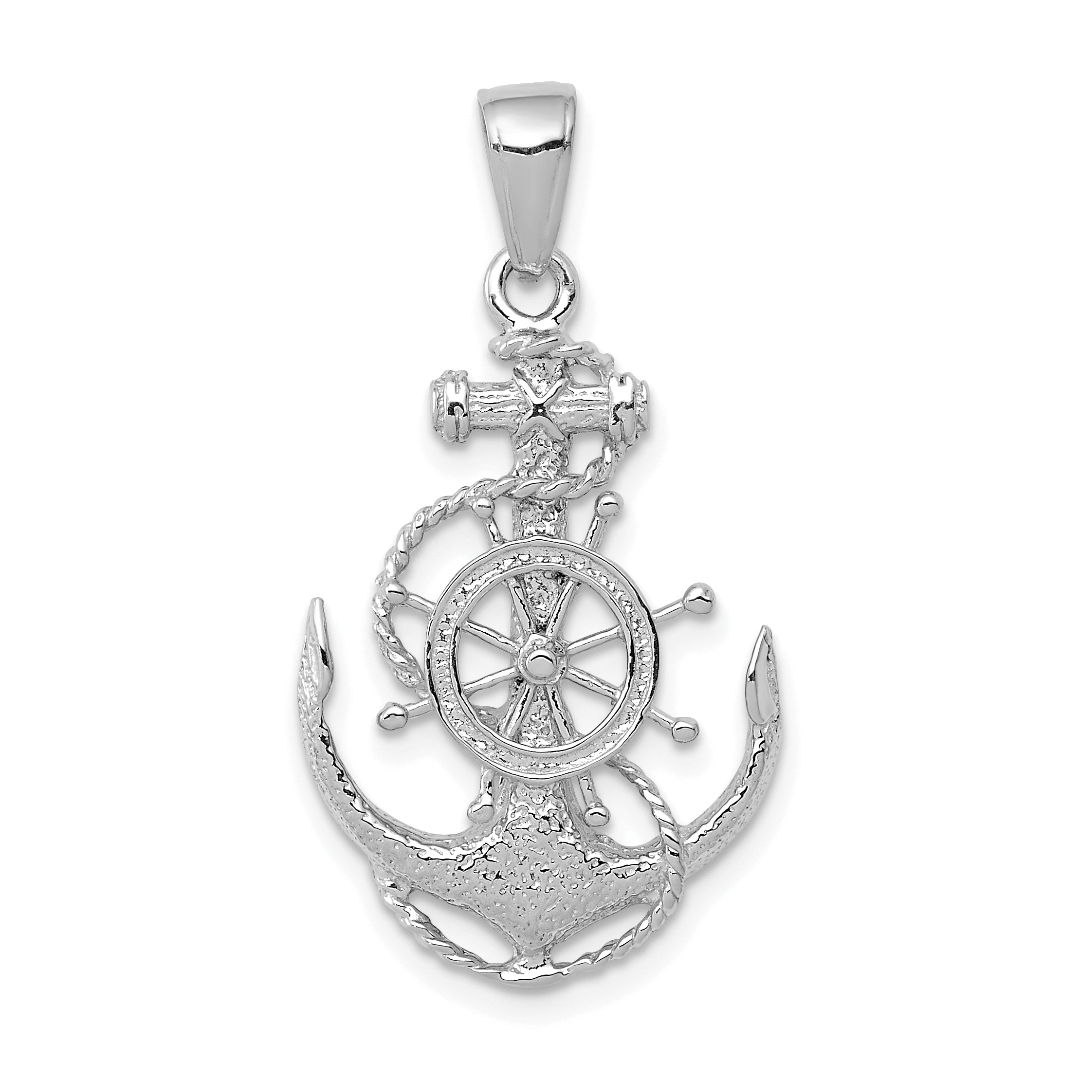 14K White Gold Medium Anchor w/Wheel Pendant Main image