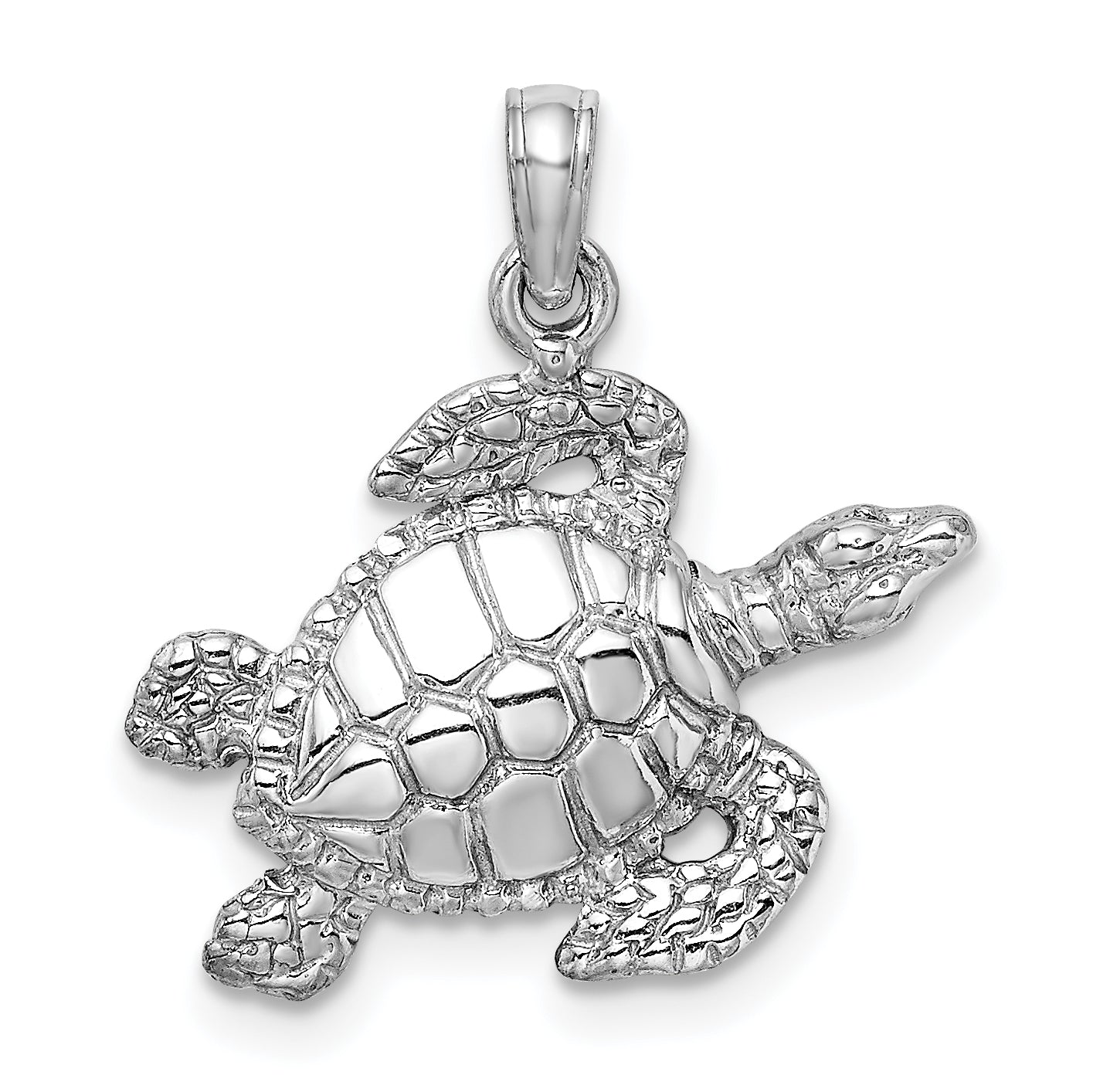 14K White Gold Textured Sea Turtle Charm Main image