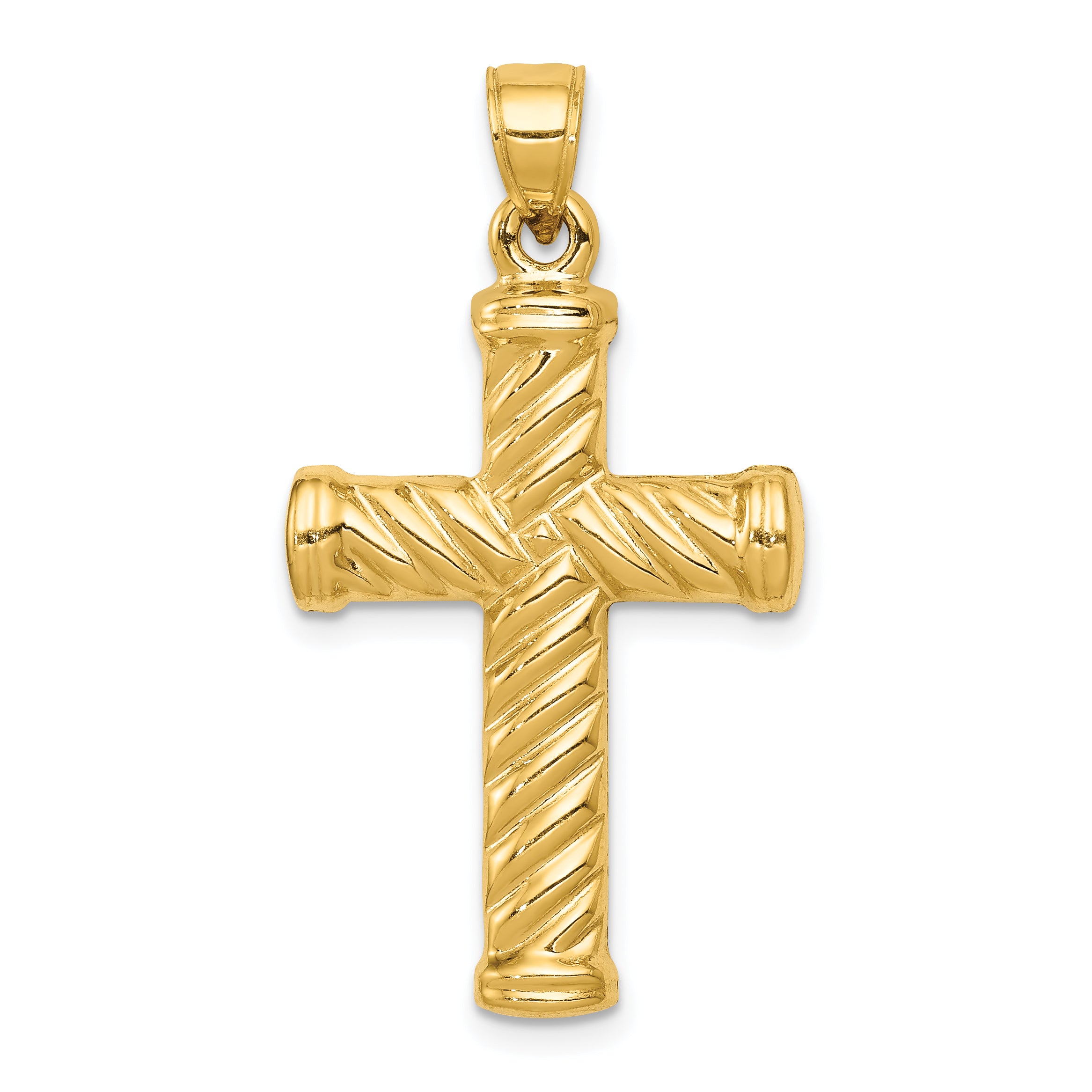 14k Reversible Diamond-cut Textured Cross Pendant