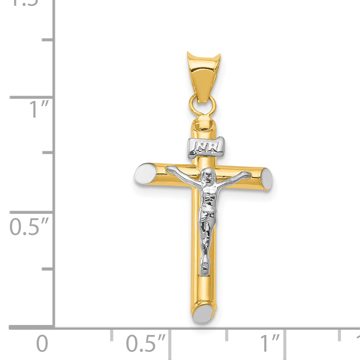 14K Two-Tone and White Rhodium Inri Crucifix Pendant