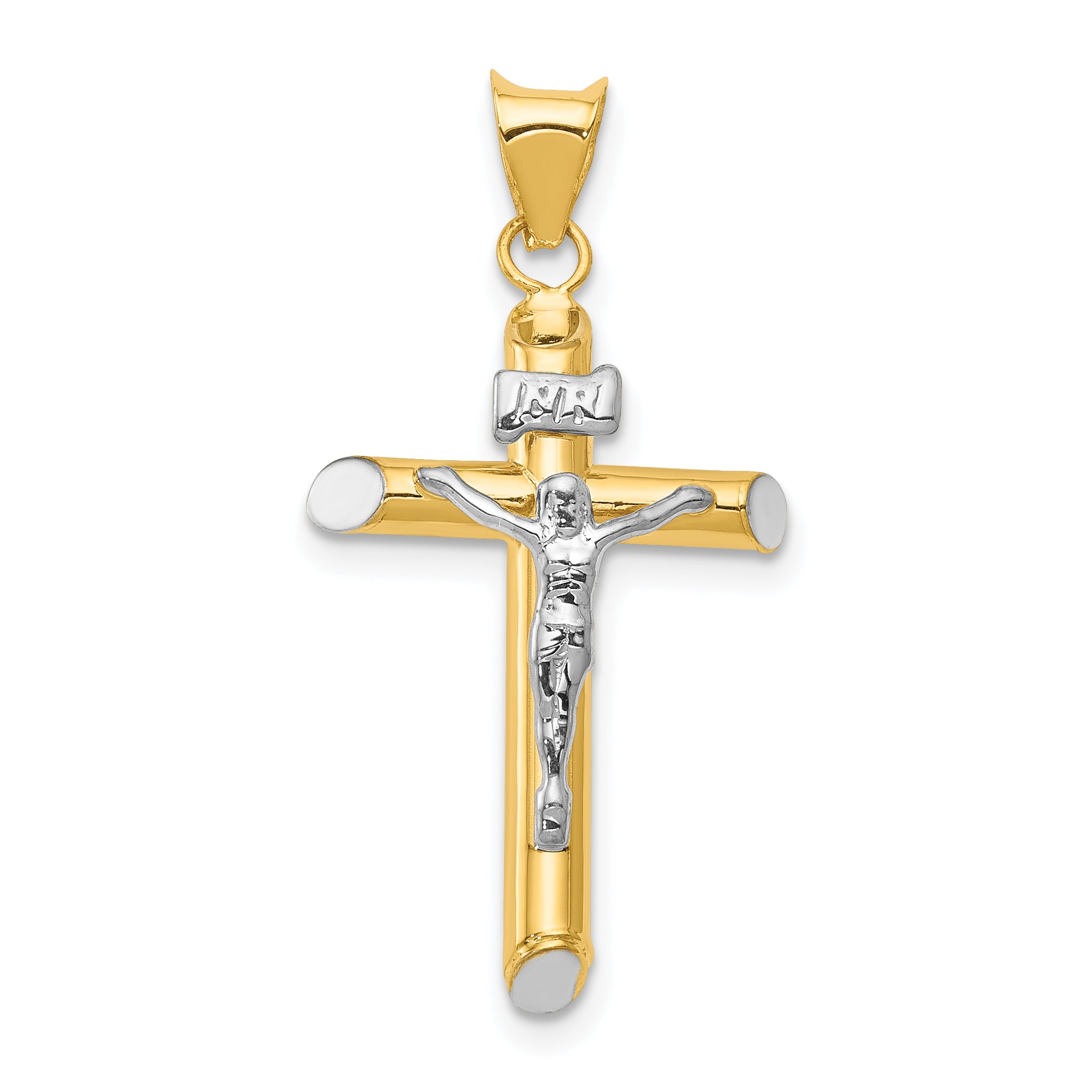 14K Two-Tone and White Rhodium Inri Crucifix Pendant Main image