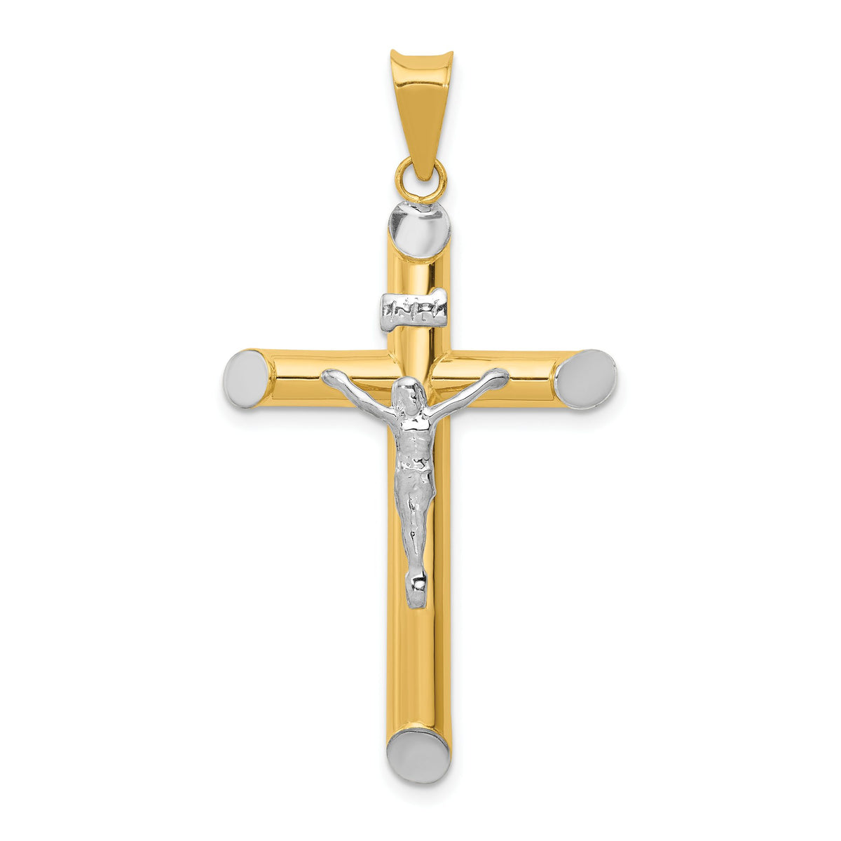 White INRI Crucifix Pendant in 14K Two-Tone Gold, 44mm - Sophia Jewelers Main image