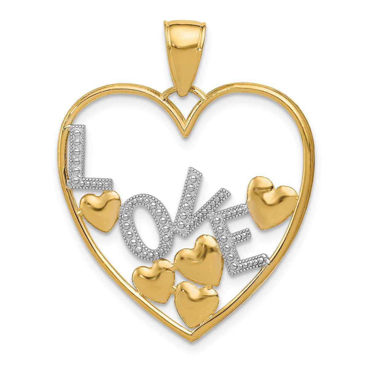 Love and Floating Hearts Pendant in 14K Two-Tone Gold, 30mm Textured - Sophia Jewelers Main image