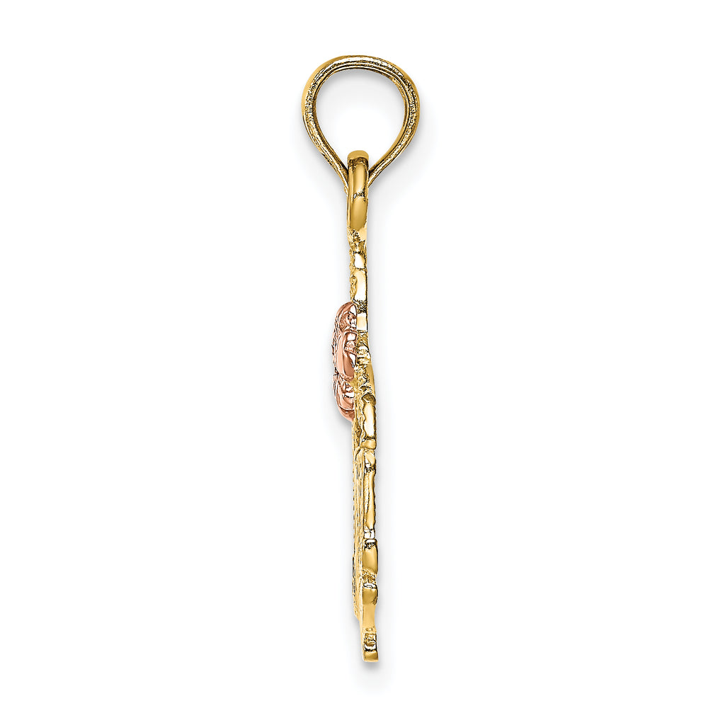 14K Two-tone Polished MOM and Flower Pendant