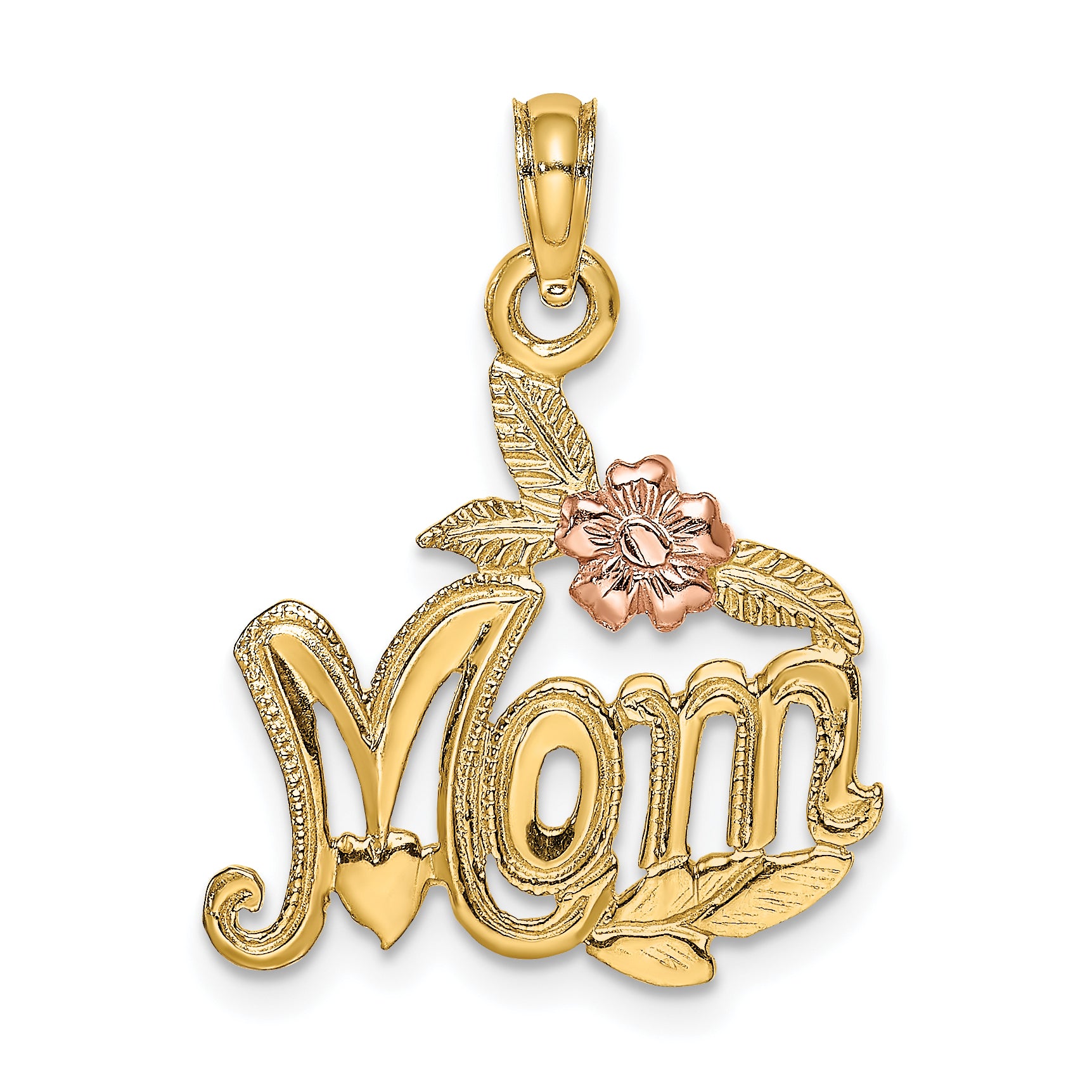 14K Two-tone Polished MOM and Flower Pendant Main image