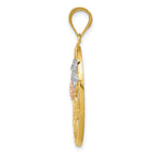 14k Two-tone with White Rhodium Diamond-cut Oval Floral Pendant