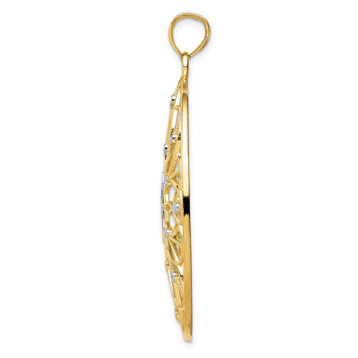 Floral Filigree Medallion Pendant in 14K Two-Tone Gold, 50mm - Sophia Jewelers