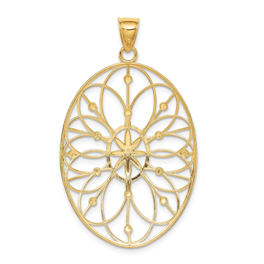 Floral Filigree Medallion Pendant in 14K Two-Tone Gold, 50mm - Sophia Jewelers