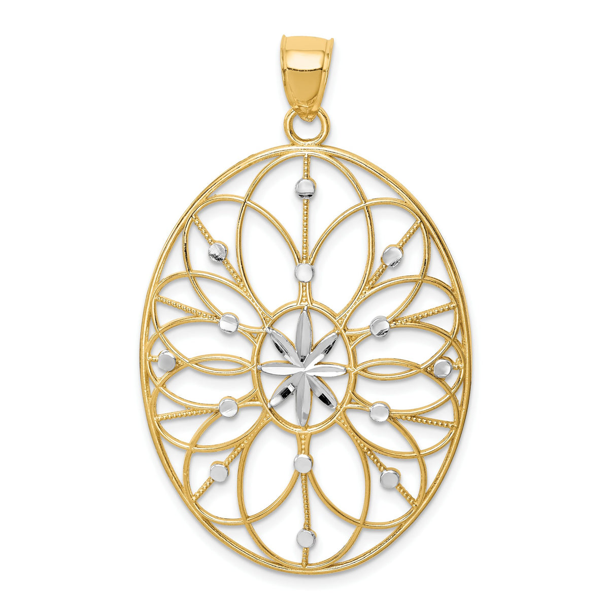 Floral Filigree Medallion Pendant in 14K Two-Tone Gold, 50mm - Sophia Jewelers