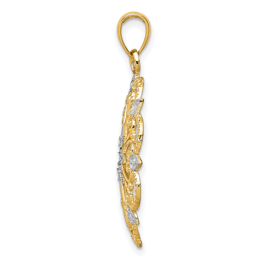 14K and White Rhodium Starburst Pendant