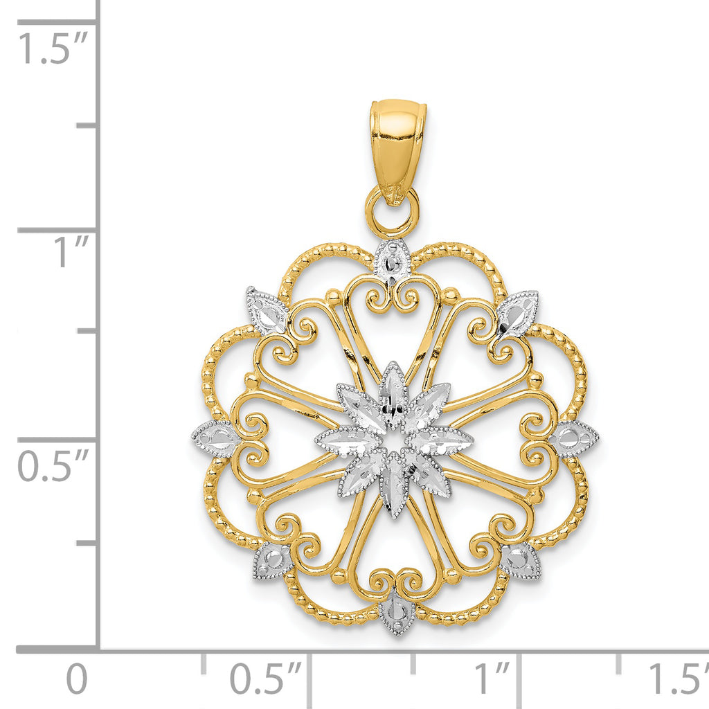 14K and White Rhodium Starburst Pendant