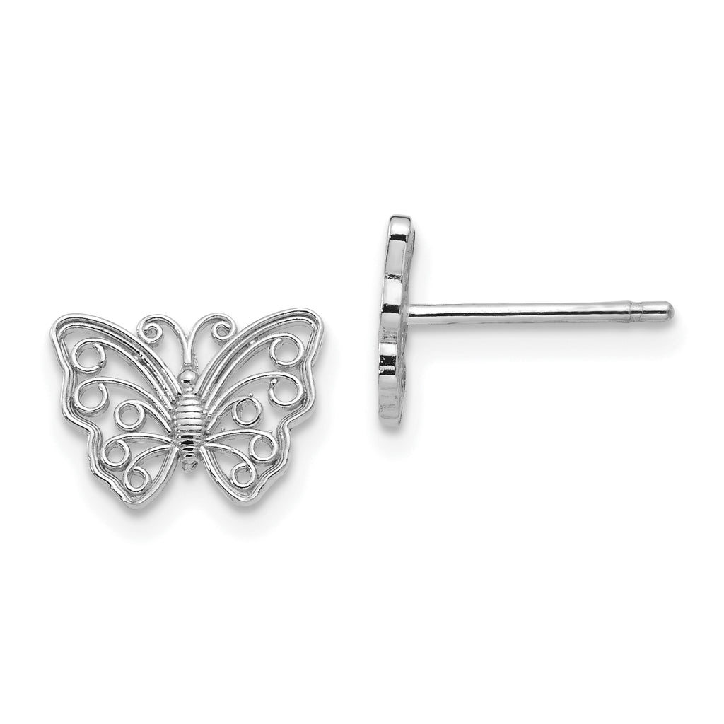 14K White Gold Butterfly Post Earrings