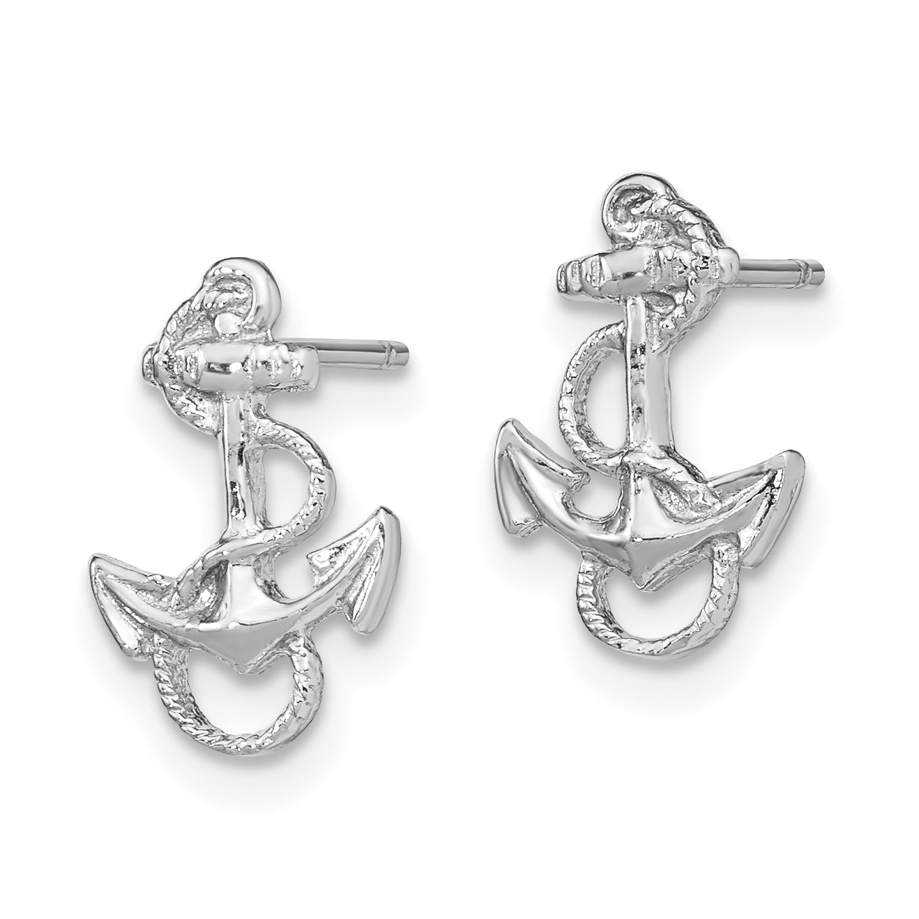 14K White Gold Anchor with Rope Trim Post Earrings Secondary image