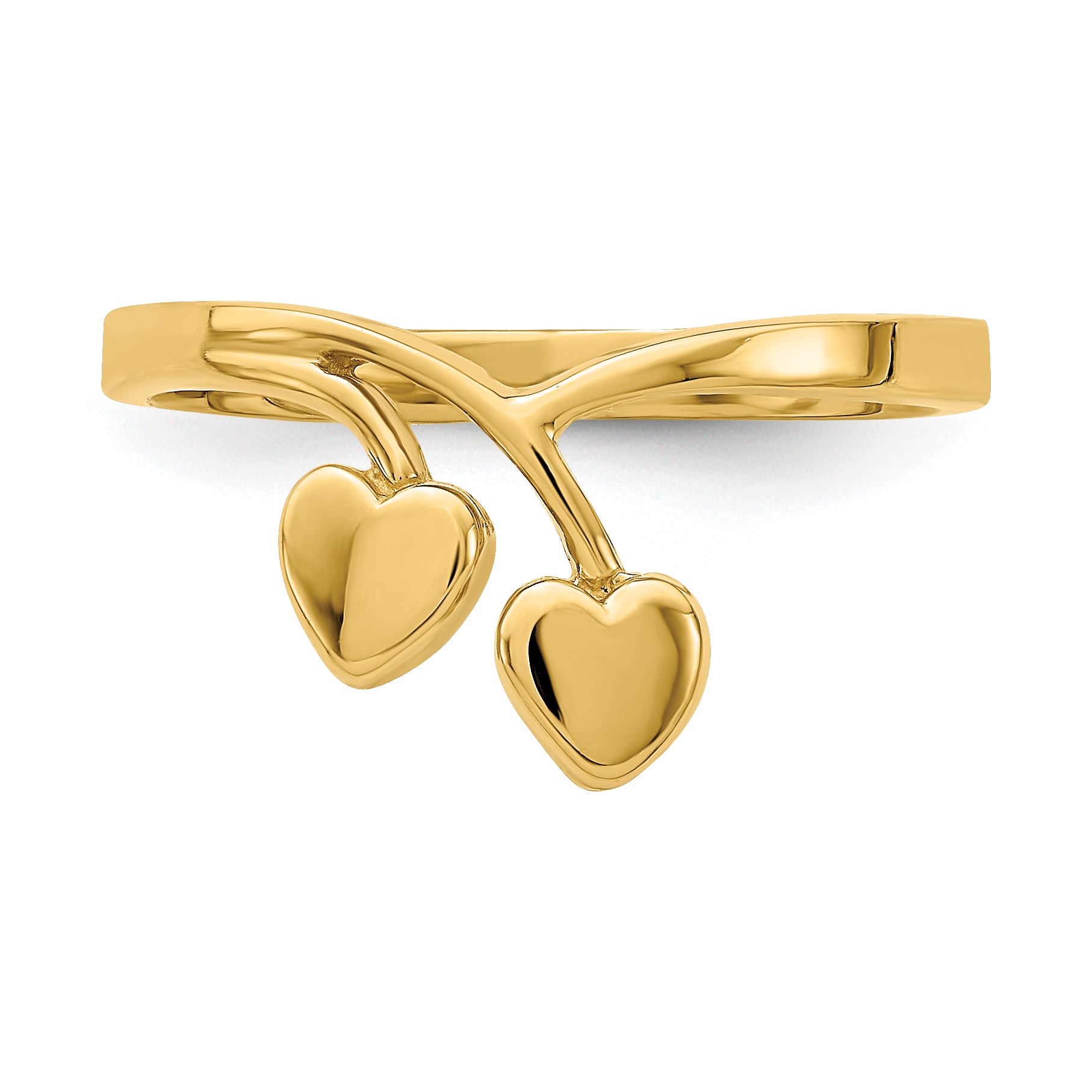 14K Double Heart Drop V Ring
