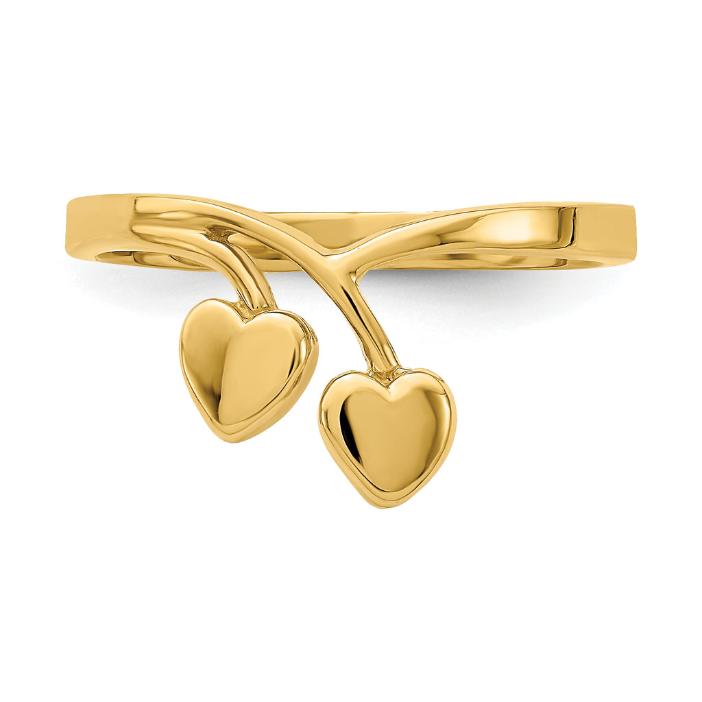 14K Double Heart Drop V Ring