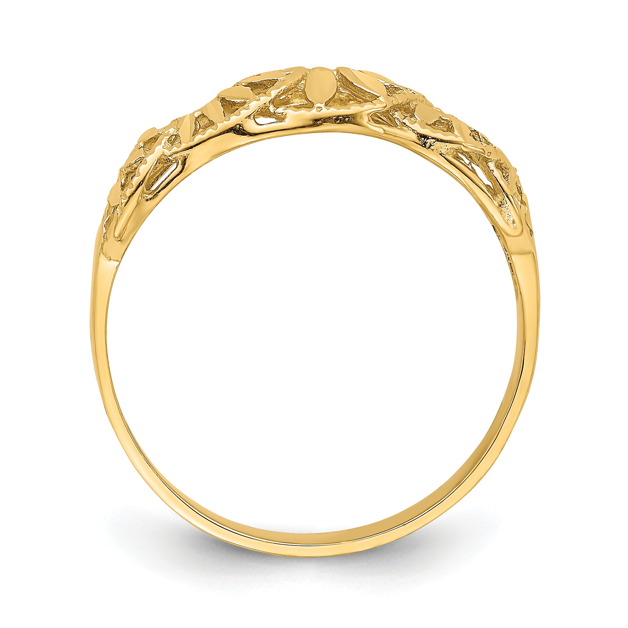 14K Diamond-cut Cut-Out Vine and Leaf Design Dome Ring Secondary image