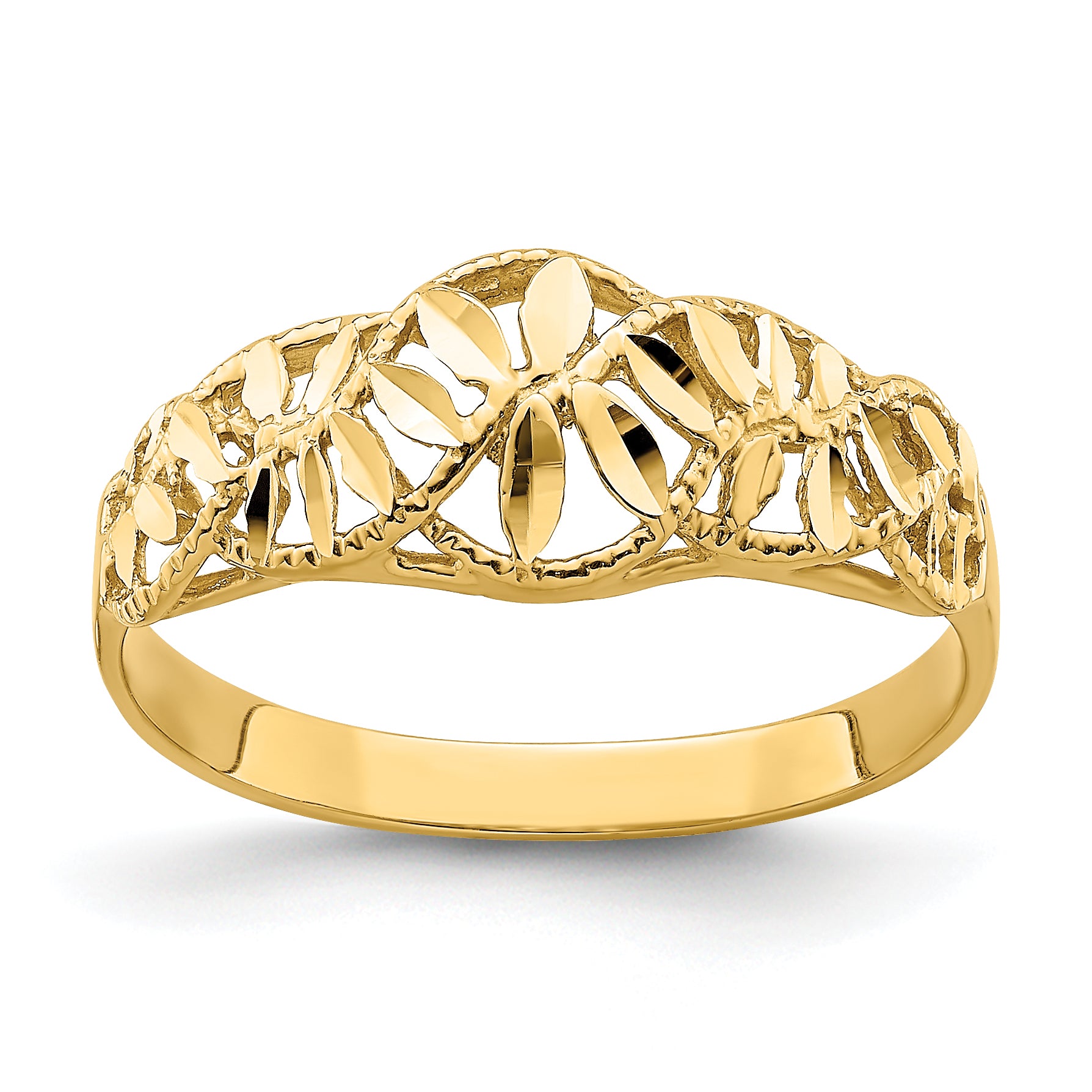 14K Diamond-cut Cut-Out Vine and Leaf Design Dome Ring Main image