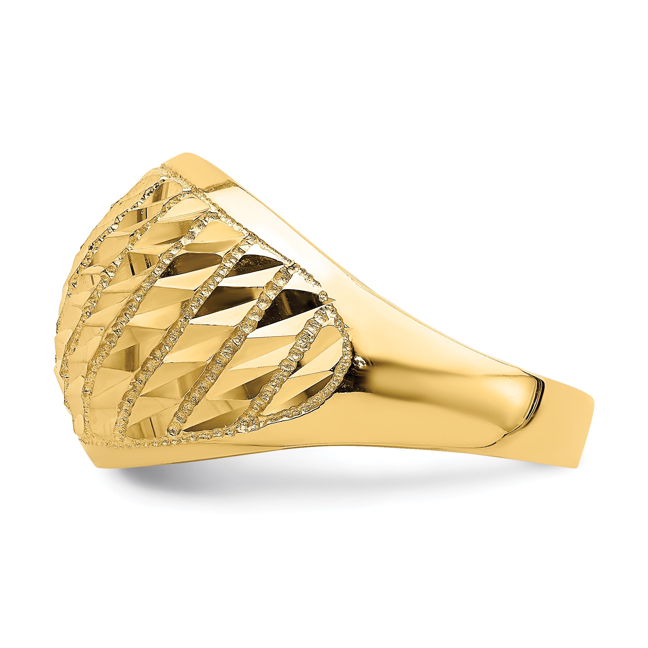 14K Diamond-cut Lattice Pattern Dome Ring