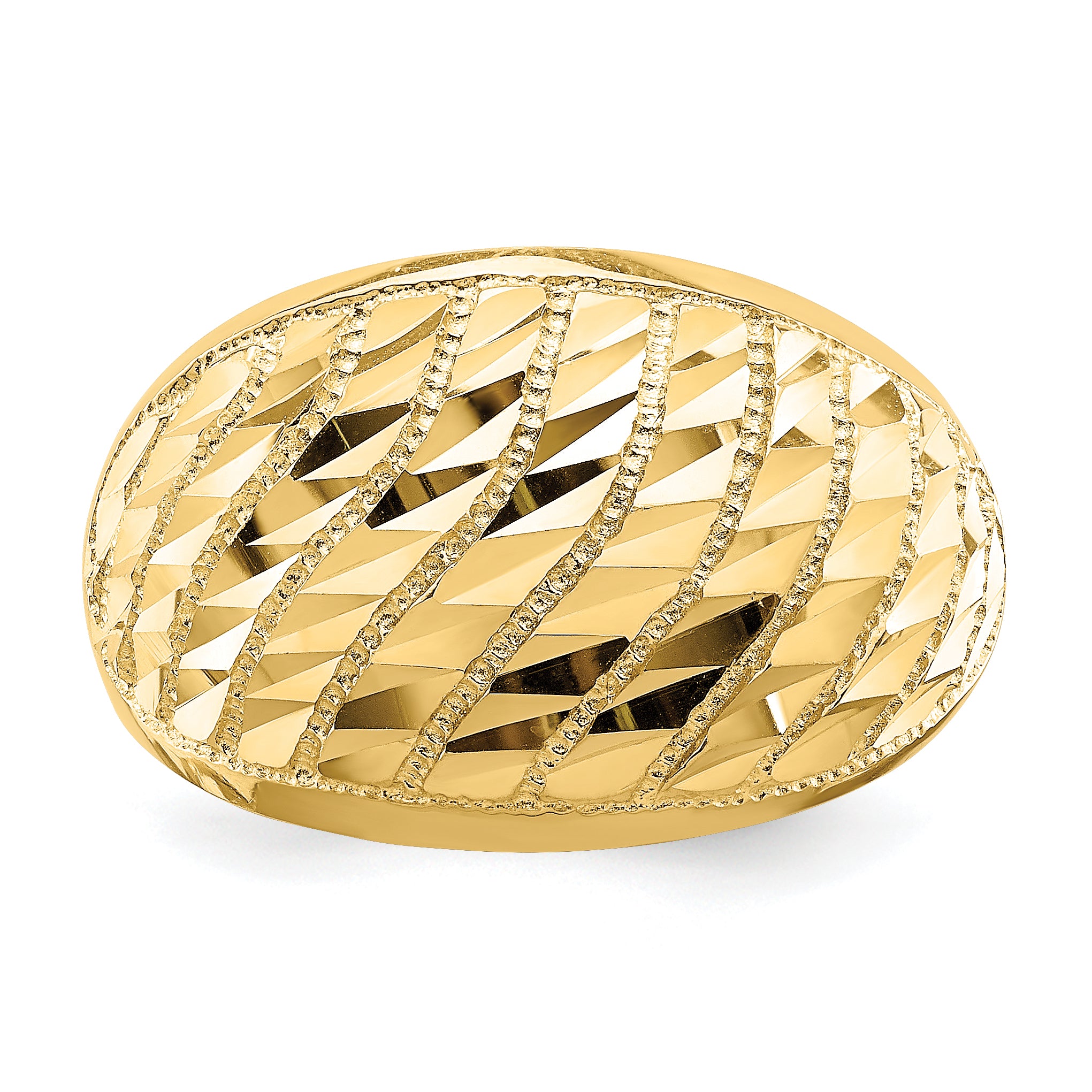 14K Diamond-cut Lattice Pattern Dome Ring