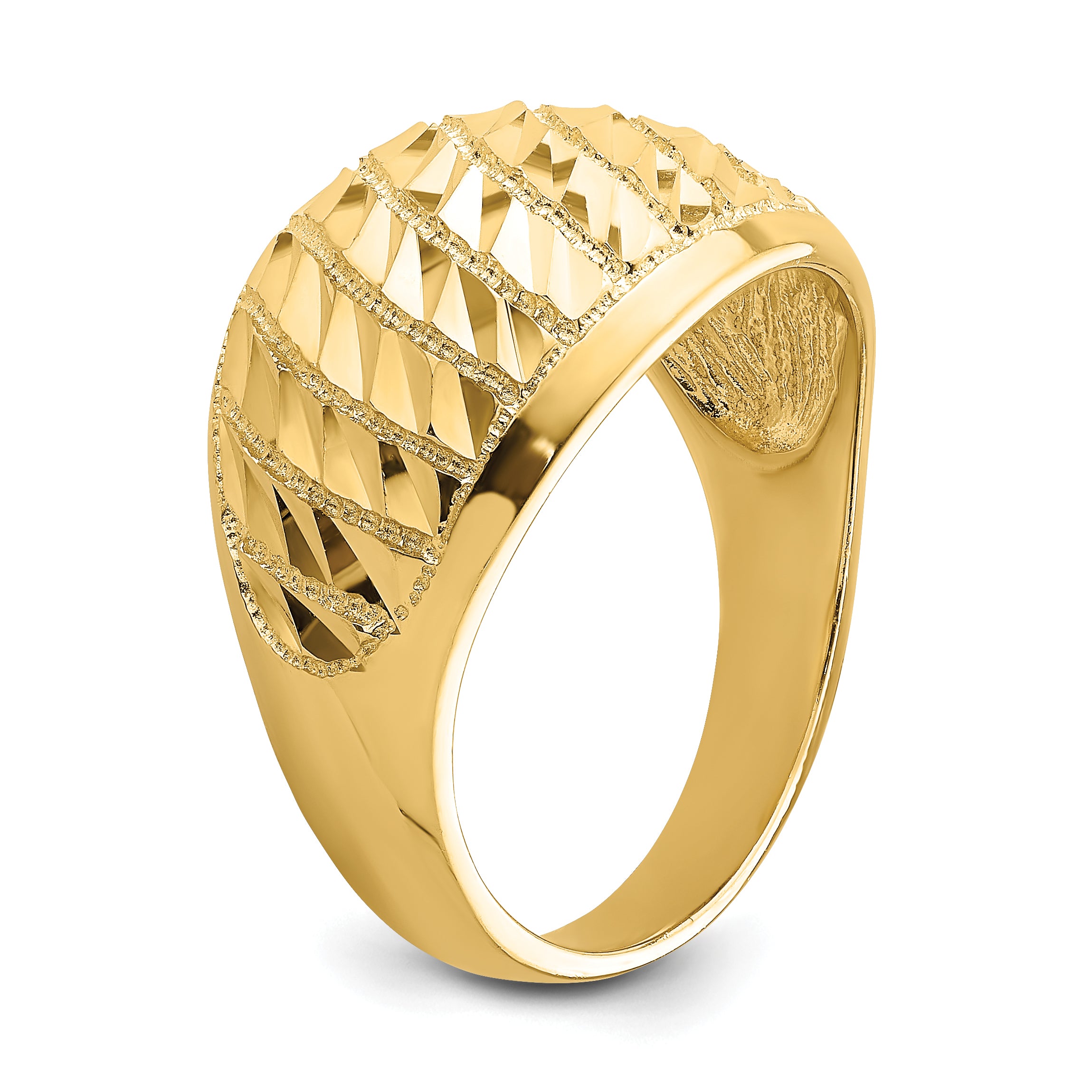 14K Diamond-cut Lattice Pattern Dome Ring