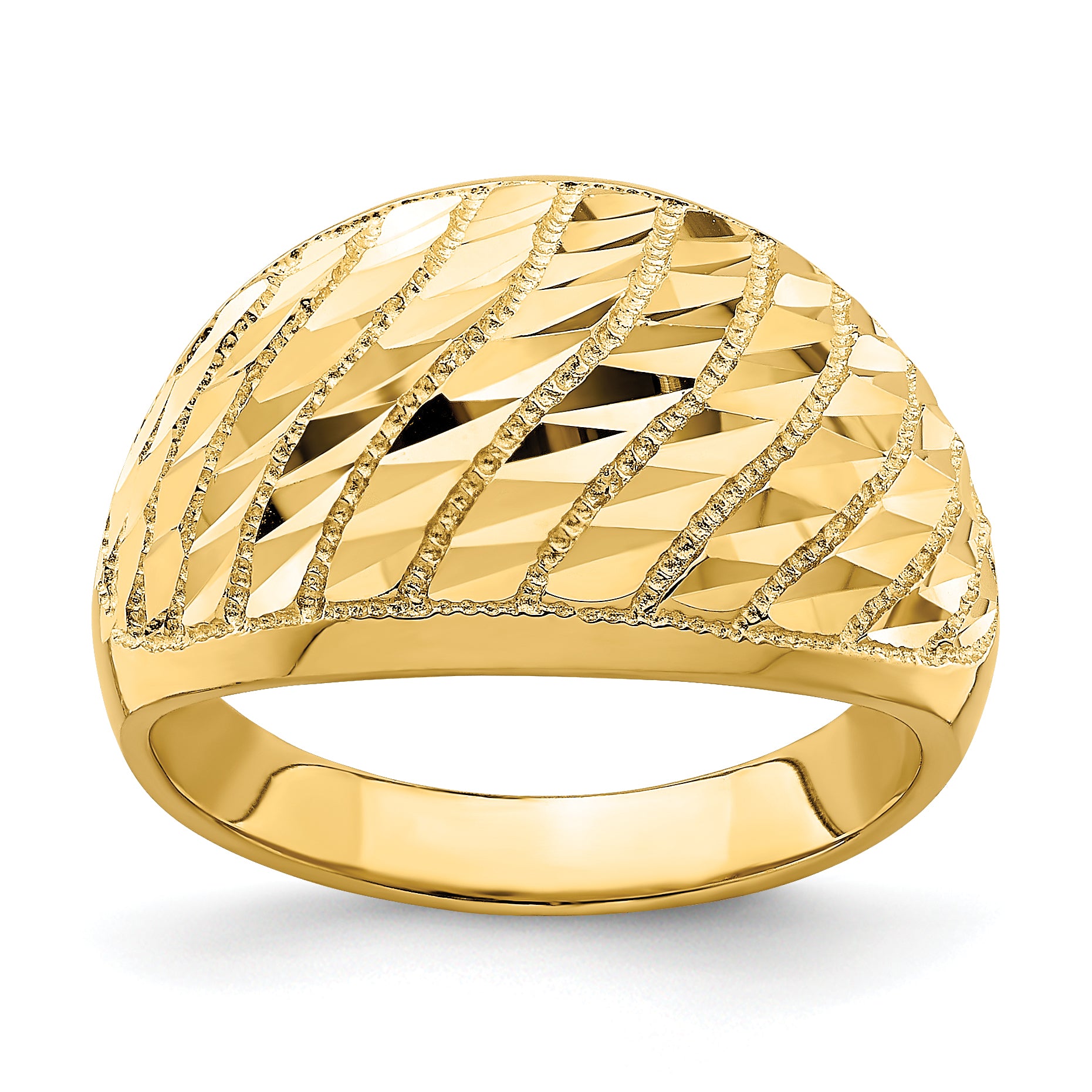 14K Diamond-cut Lattice Pattern Dome Ring Main image