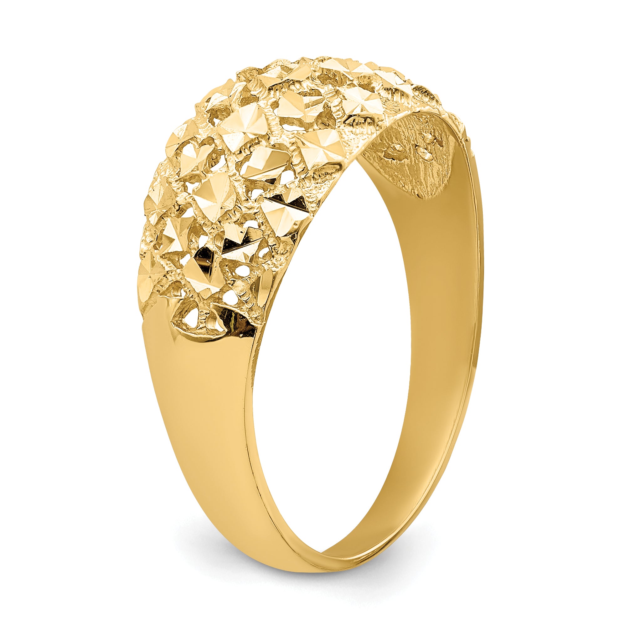 14K Diamond-cut Mini Diamond Pattern Dome Ring