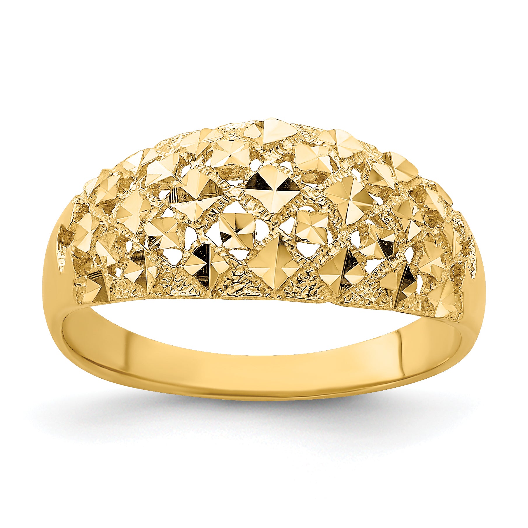 14K Diamond-cut Mini Diamond Pattern Dome Ring Main image