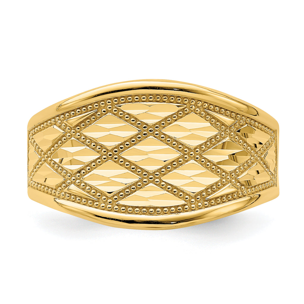 14K Diamond-Cut Quilted Pattern Ring