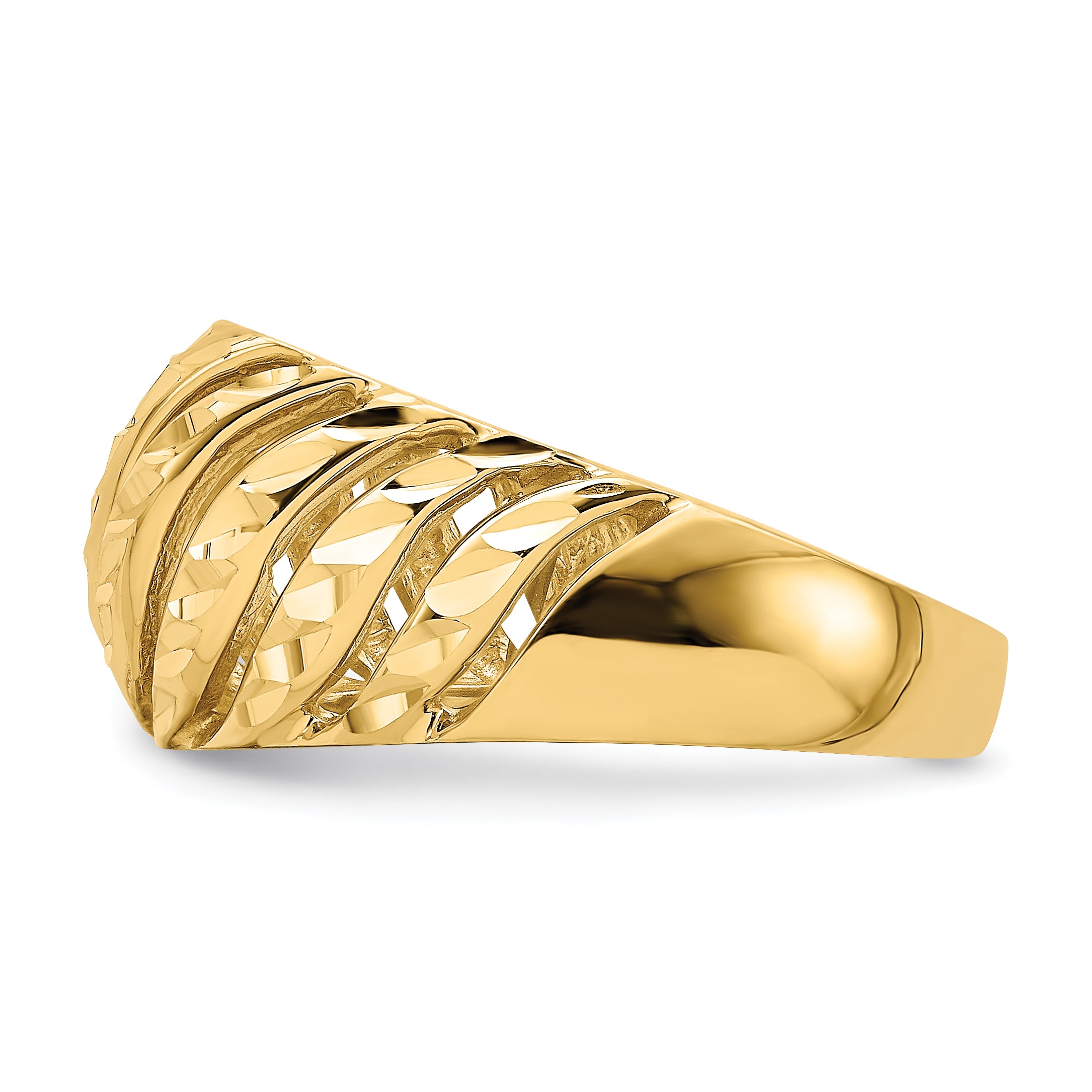 14K Open Slash Diamond-cut Dome Ring
