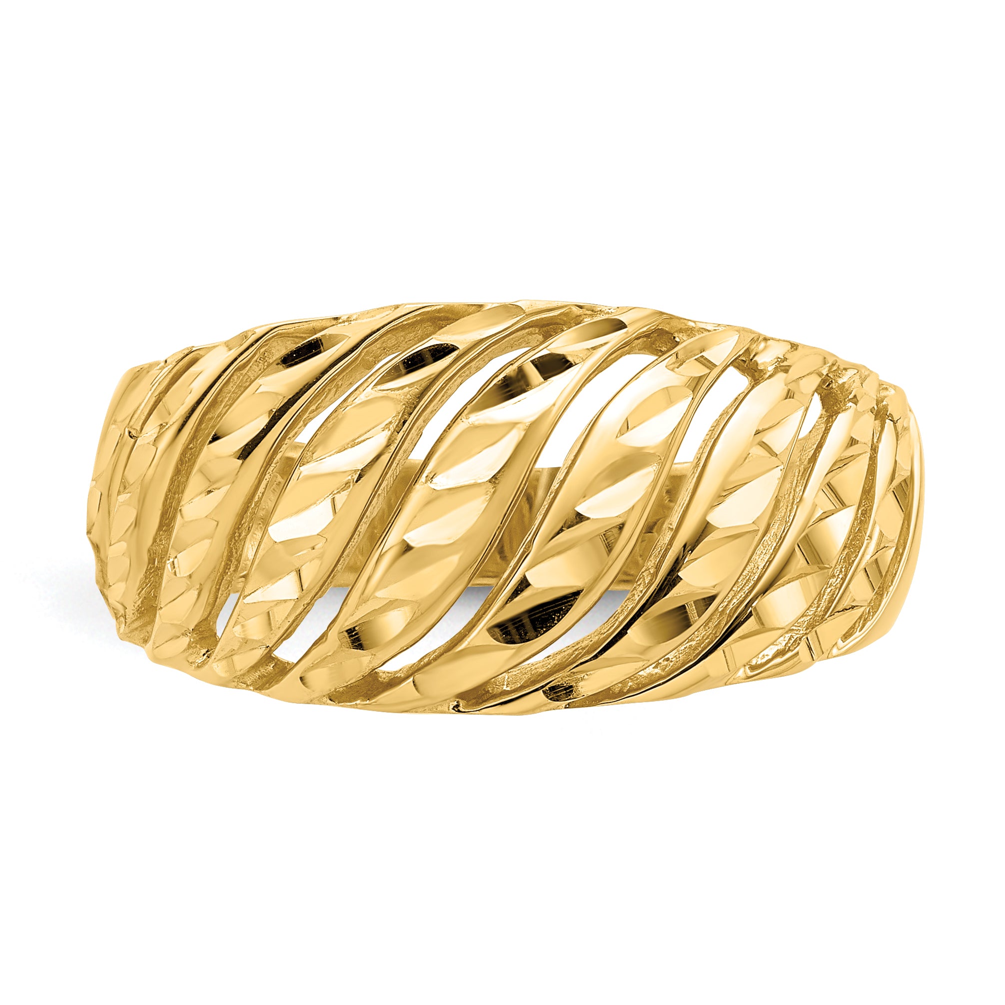 14K Open Slash Diamond-cut Dome Ring