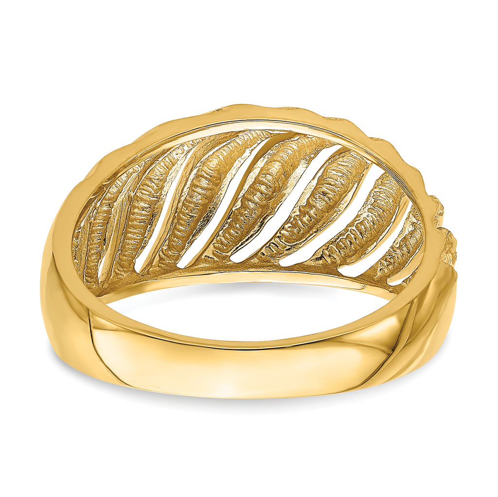 14K Open Slash Diamond-cut Dome Ring